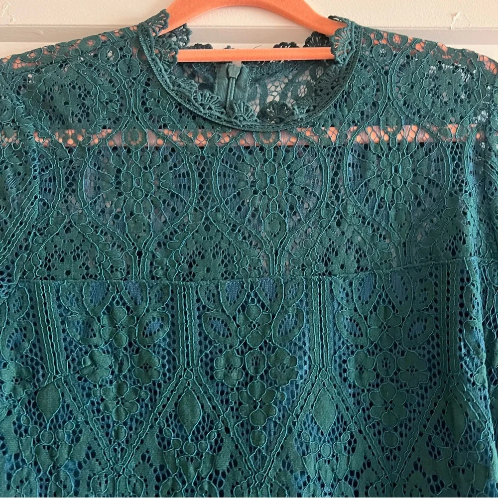 Remarkable Forest Green Sheer Lace Short Sleeve Mini Dress - Picture 8 of 10
